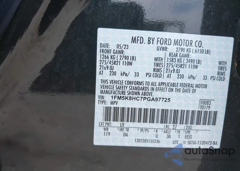 2023 Ford Explorer Platinum из США, поврежденный, VIN 1FM5K8HC7PGA97725